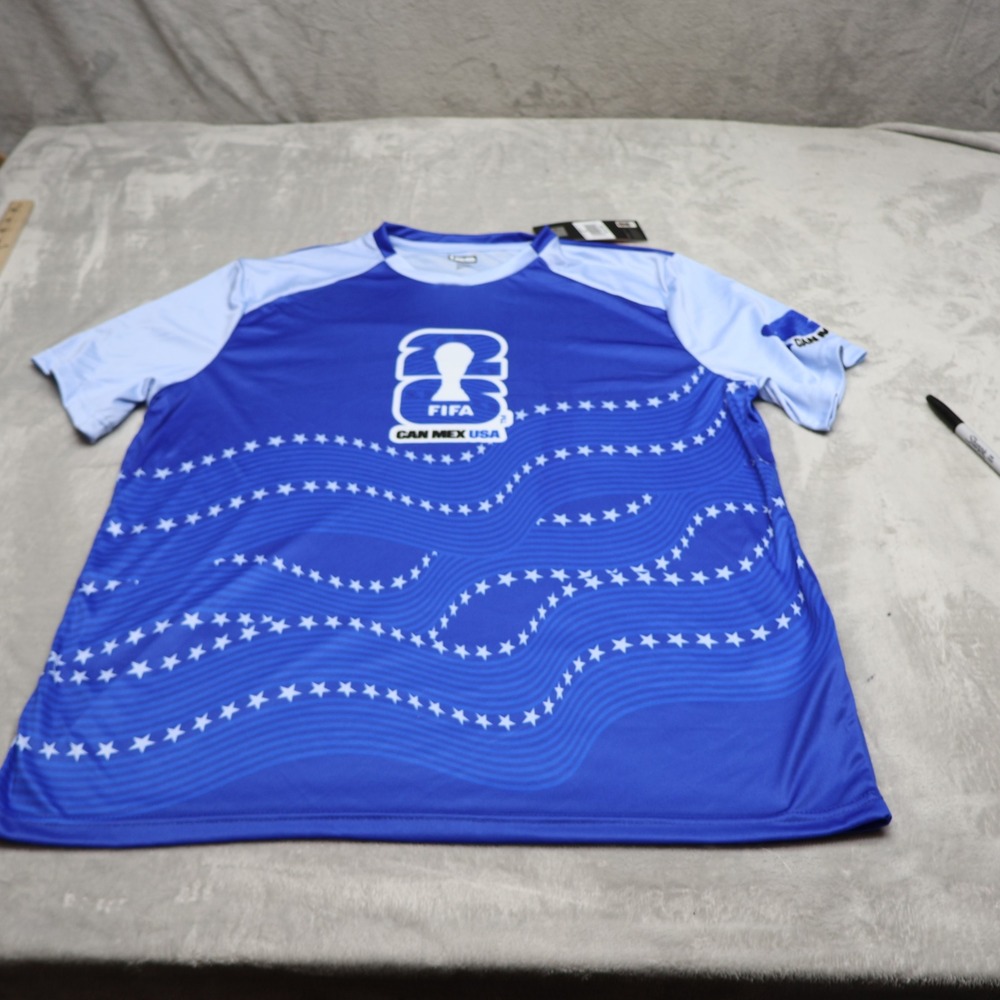 FIFA World Cup 2026 Shirt Men XL Blue Football CanMexUSA Graphic Jersey $25 NEW